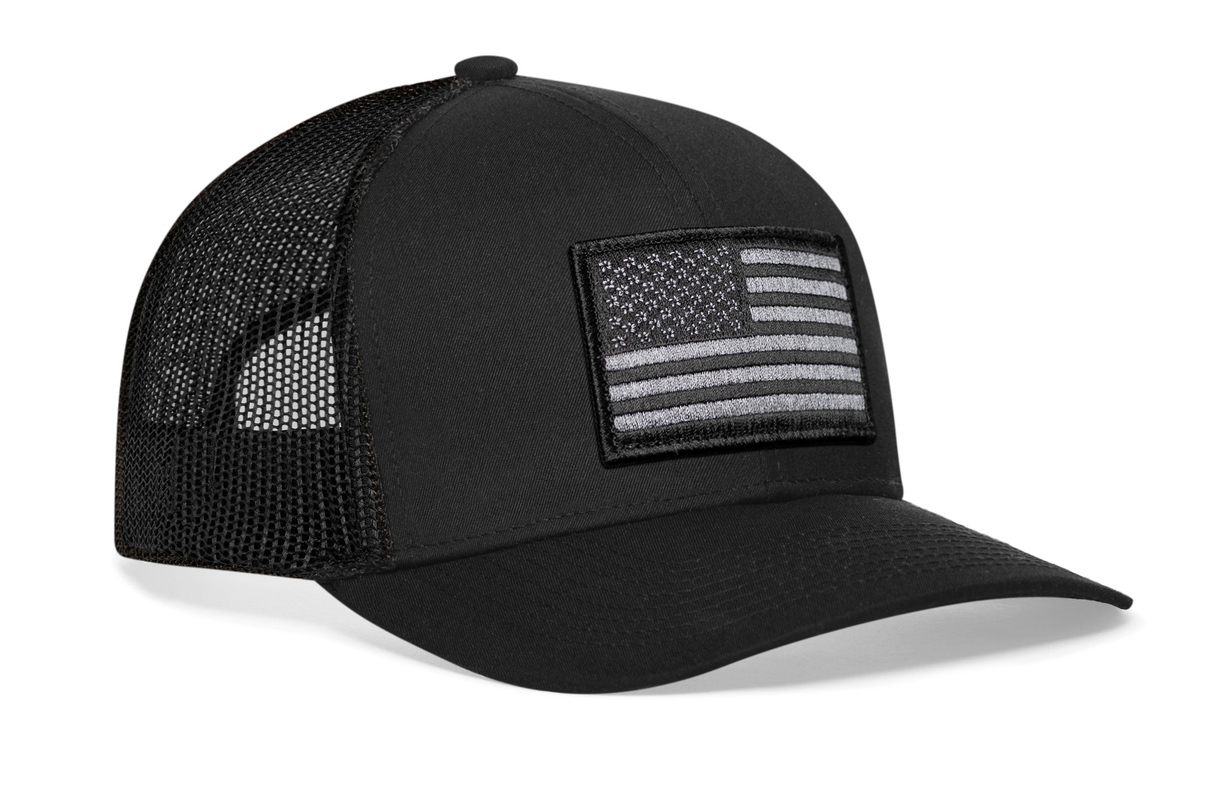 American Flag Trucker Hat  |  Black USA Tactical Snapback