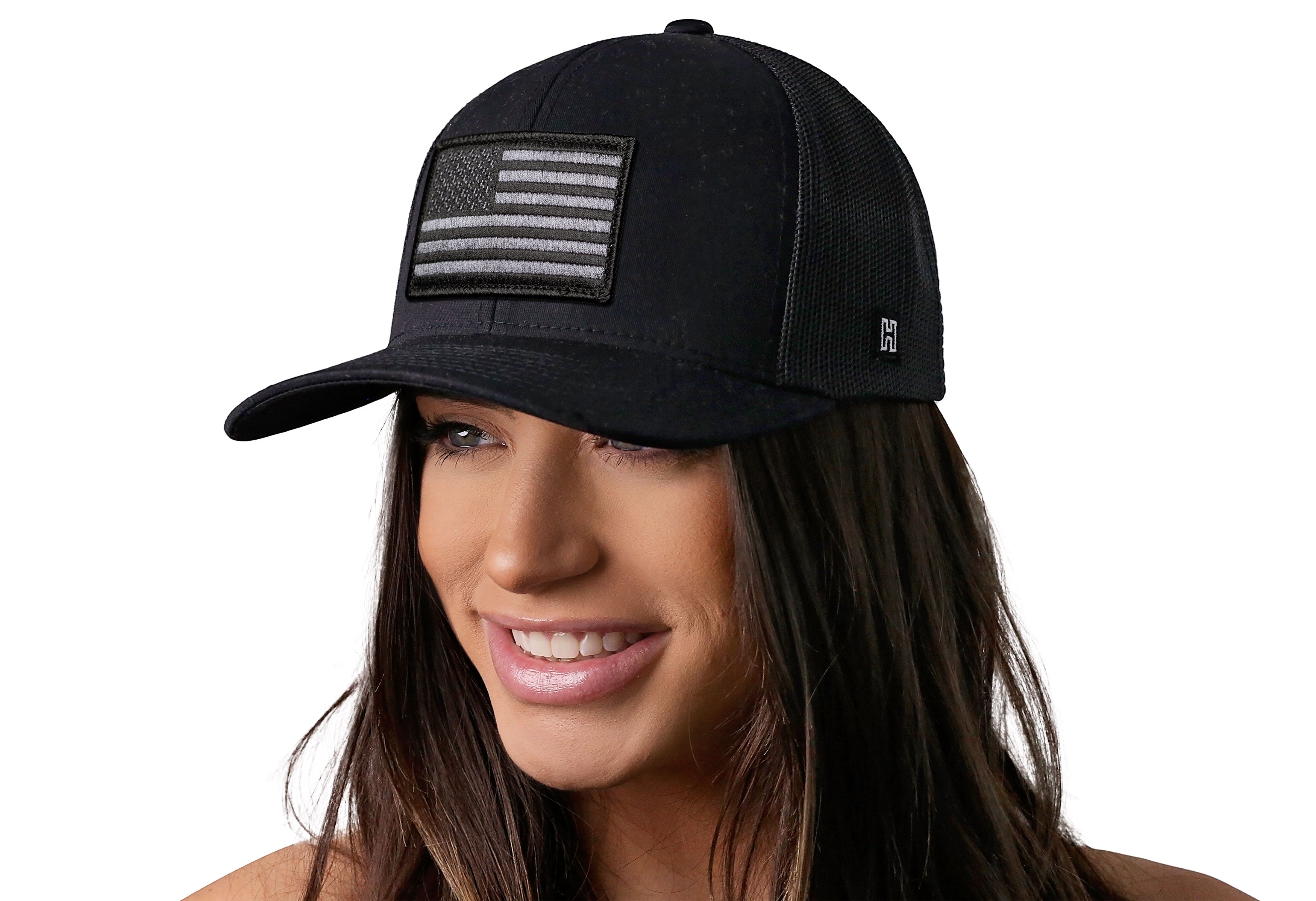 American Flag Trucker Hat  |  Black USA Tactical Snapback