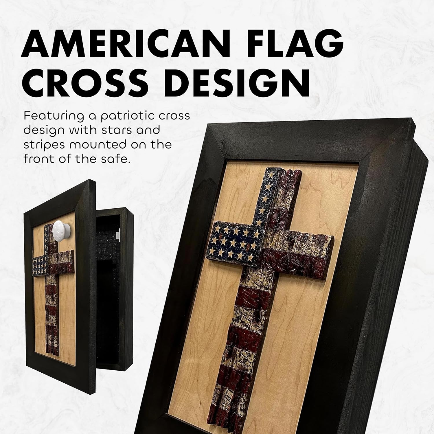 American Flag Cross Decorative Wall-Mounted Secure Gun Cabinet