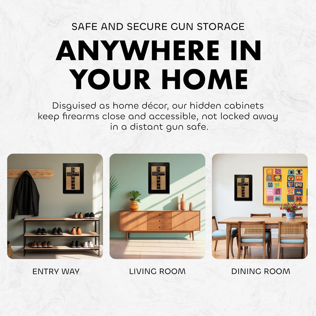 American Flag Cross Decorative Wall-Mounted Secure Gun Cabinet