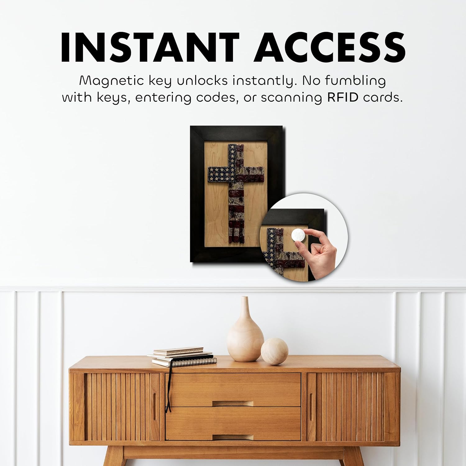 American Flag Cross Decorative Wall-Mounted Secure Gun Cabinet