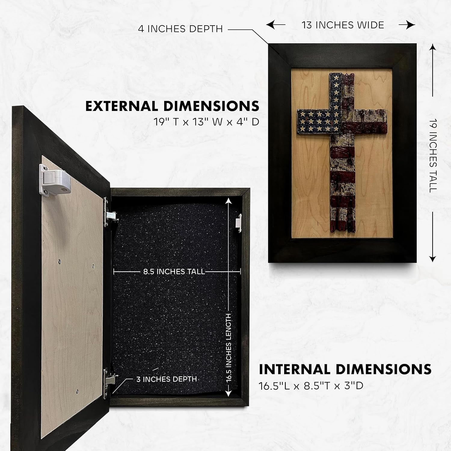 American Flag Cross Decorative Wall-Mounted Secure Gun Cabinet