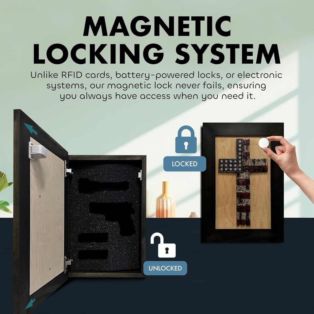 American Flag Cross Decorative Wall-Mounted Secure Gun Cabinet